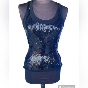 Black Sequined Tank Top Blouse Racerback Design​​